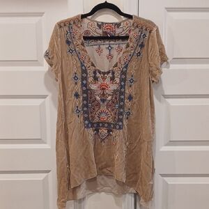 Johnny Was Embroidered Velour Silk Blend Blouse Size Medium